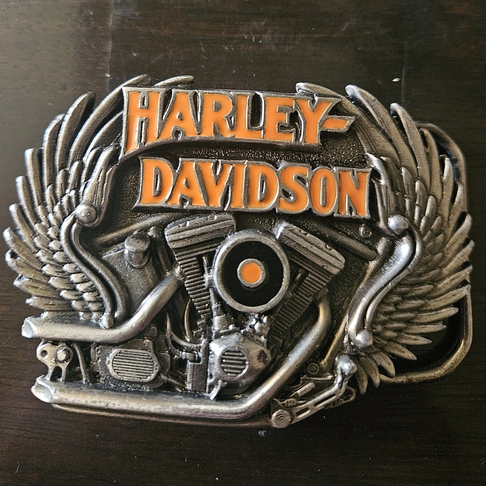 Harley-Davidson Metallic Silver and Bold Orange Belt Buckle
